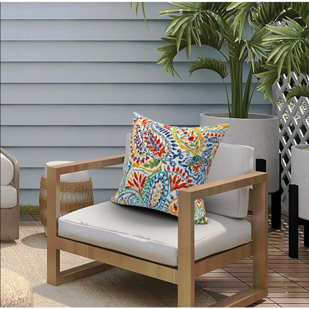 Set of 2 colorful paisley outdoor throw pillow covers only, 18x18" NEW